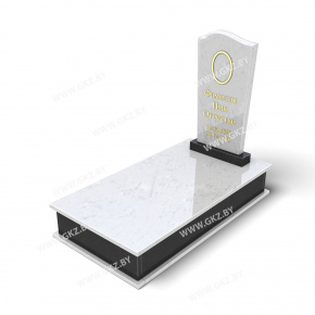 Вертикальный памятник из сочетания белого и черного камня со сплошной плитой, модель ОК-7